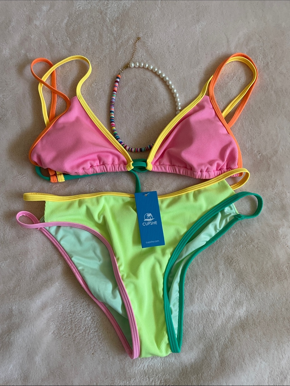 ☀️👙🩴CUPSHE Colorblock Ribbed Bikini Set Size M - Picture 8 of 10